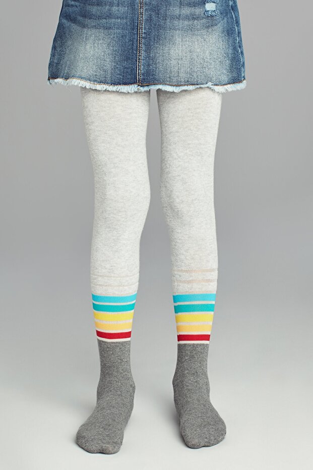 Girl's Ash Melange Pretty Stripemuch Pantyhose