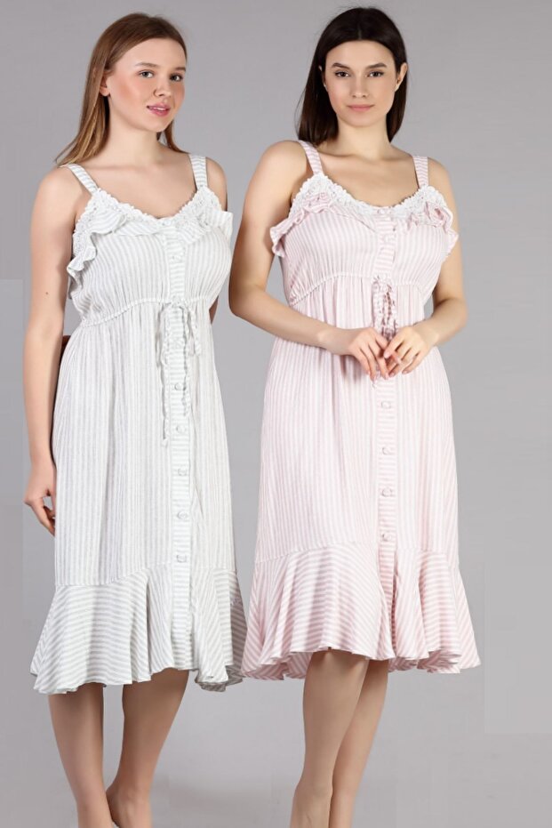 Bone Clup Linen Striped Nightgown