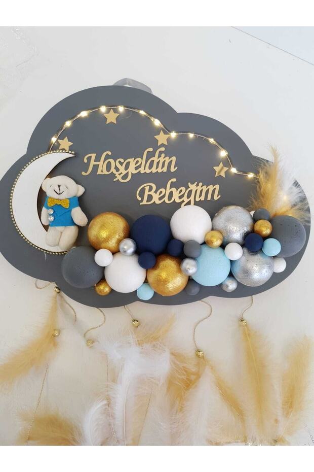 Kapı Süsü Ledli Bubble Ayıcıklı Ahşap Bulut Pano - 4
