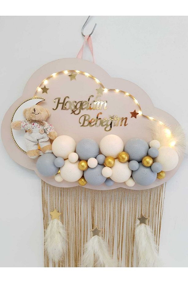 Kapı Süsü Ledli Bubble Ayıcıklı Ahşap Bulut Pano - 2