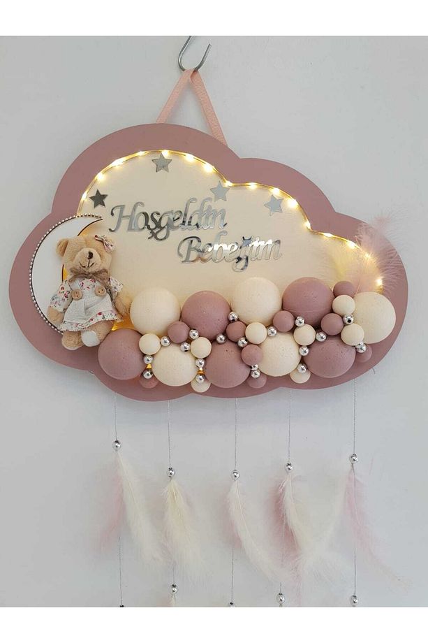 Kapı Süsü Ledli Bubble Ayıcıklı Ahşap Bulut Pano - 2