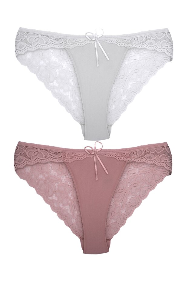 2-Piece Cotton Lace Back Slip Women's Panties