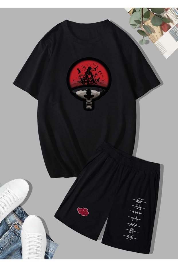Unisex Black Naruto Oversize T-shirt Shorts and Combination