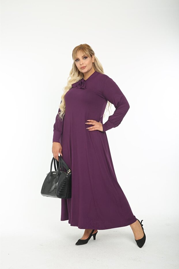 Women's Standard Plus Size Tie Collar Casual Fit Viscose Combed Cotton Dress