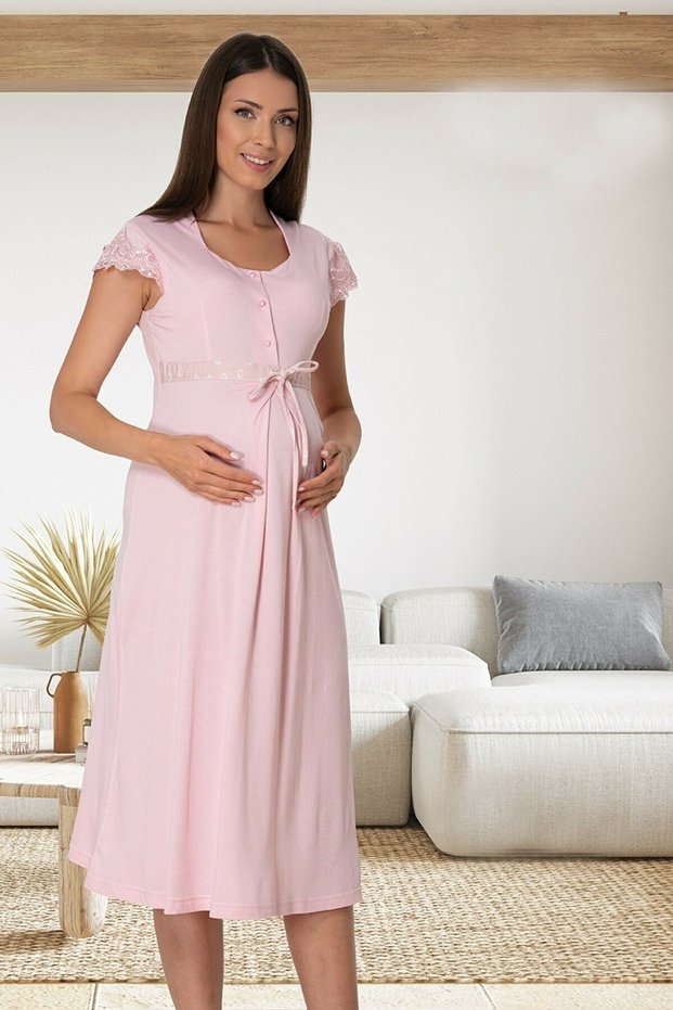 Effortt Women's Pink Pregnant Maternity Short Sleeve Nightgown