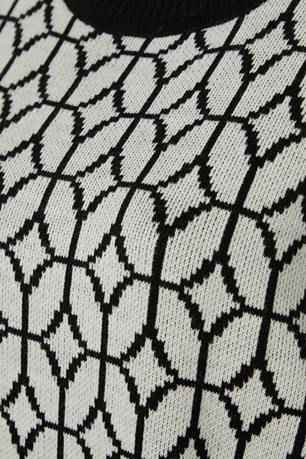 Siyah Geometrik Desenli Kazak-Pantolon Triko Takım TCTAW23US00006 - 6