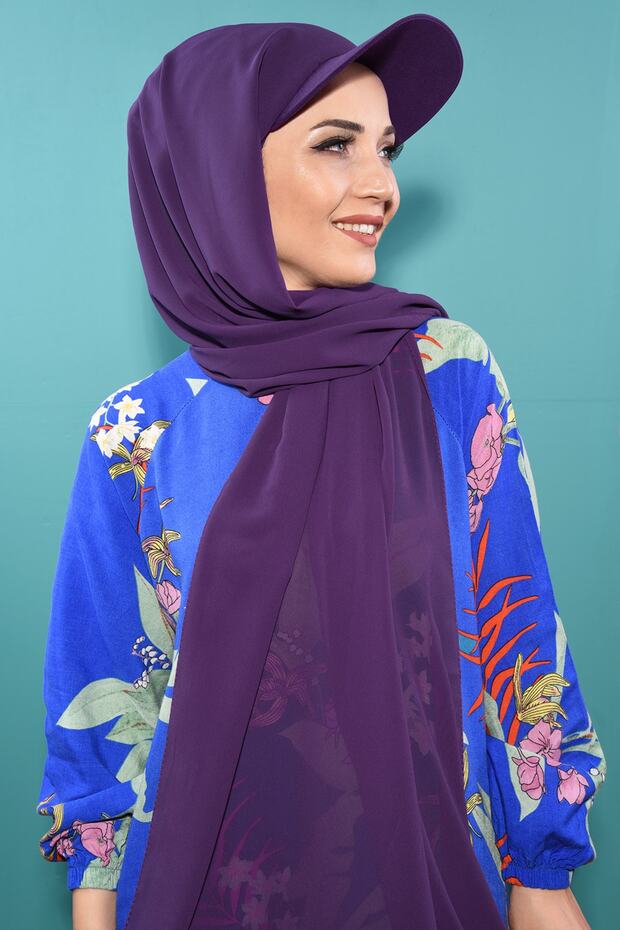 شال قبعة شيفون أرجواني
