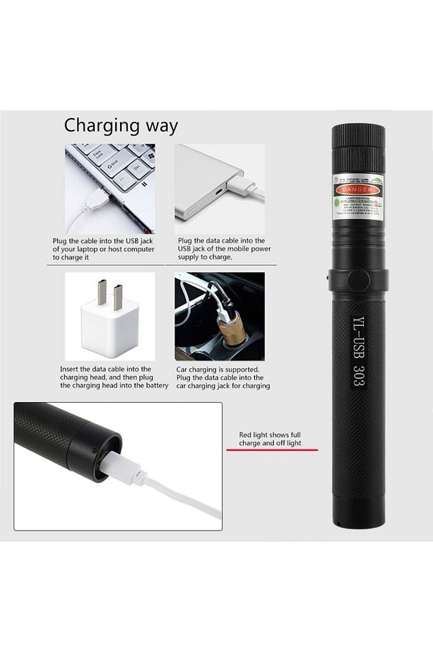 New Model Şarjlı Güçlü Yeşil Lazer Pointer Yakıcı 1000 Mw Siyah Metal Kasa 2022 - 6