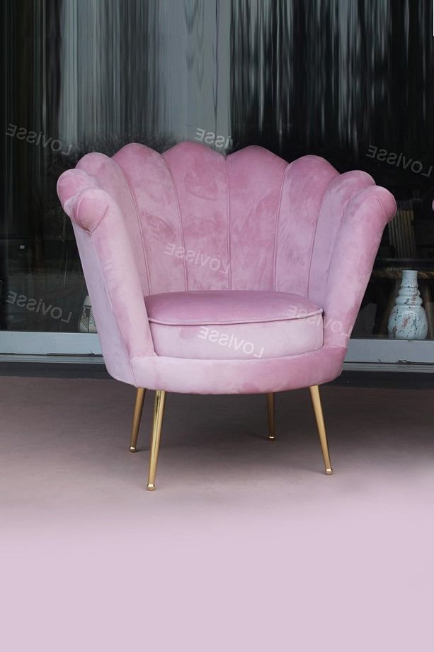 Pudra Pembe Papatya Berjer - Alaçatı Istiridye Model Tekli Koltuk - Bekleme - Kuaför Ofis - 2
