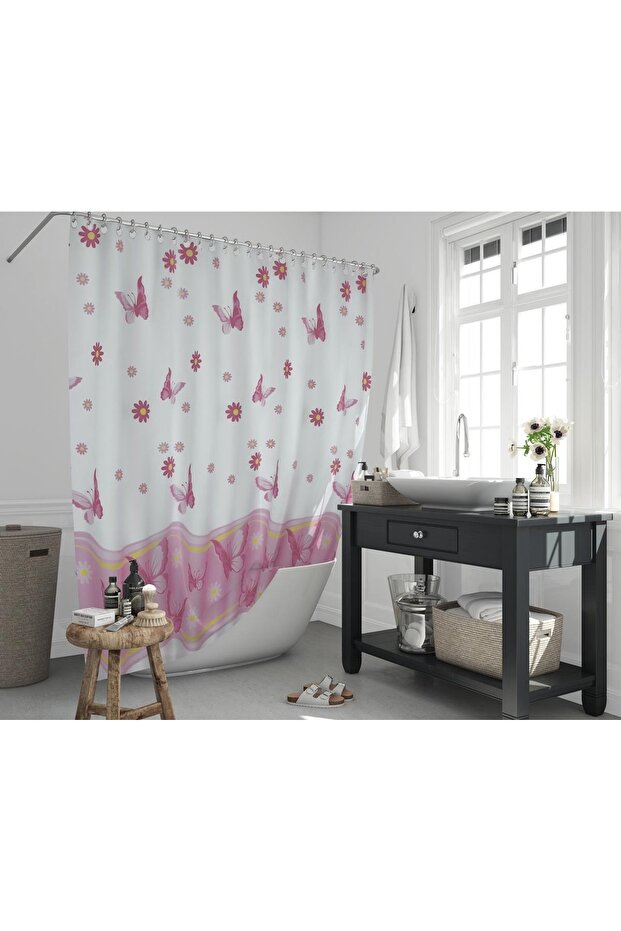 Bathroom Curtain 1X120X200 Single Wing Shower Curtain with Ring Gift Shower Cabin Curtain 6020