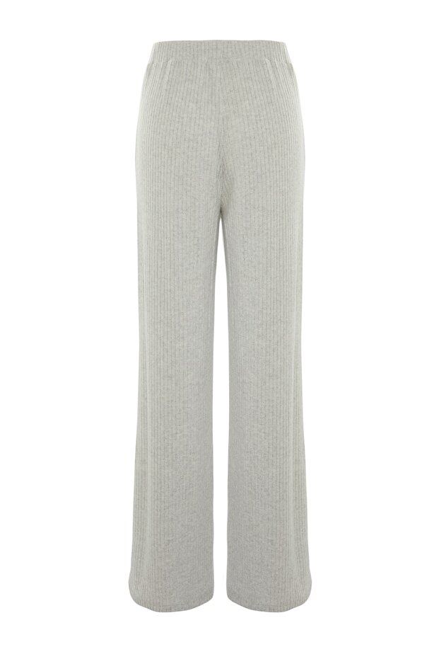 Gri Wide Leg/Rahat Kesim Fitilli Örme Eşofman Altı PantolonTWOAW23EA00065 - 8
