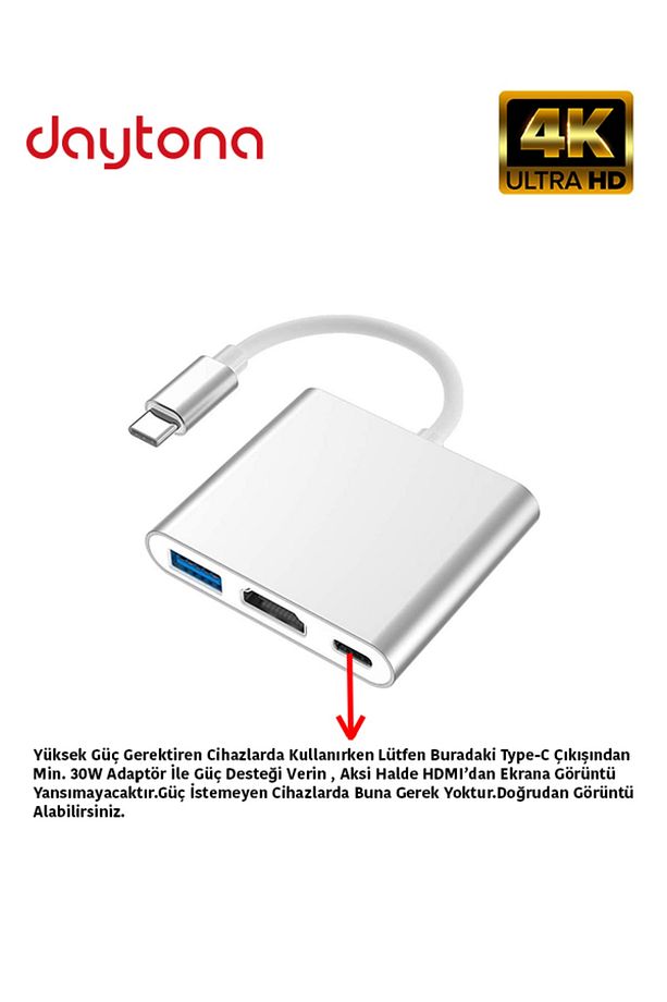 Cf01 3in1 Type-c To Hdmı Usb 3.0 Projeksiyon Görüntü Yansıtıcı Dönüştürücü - Sılver - 1