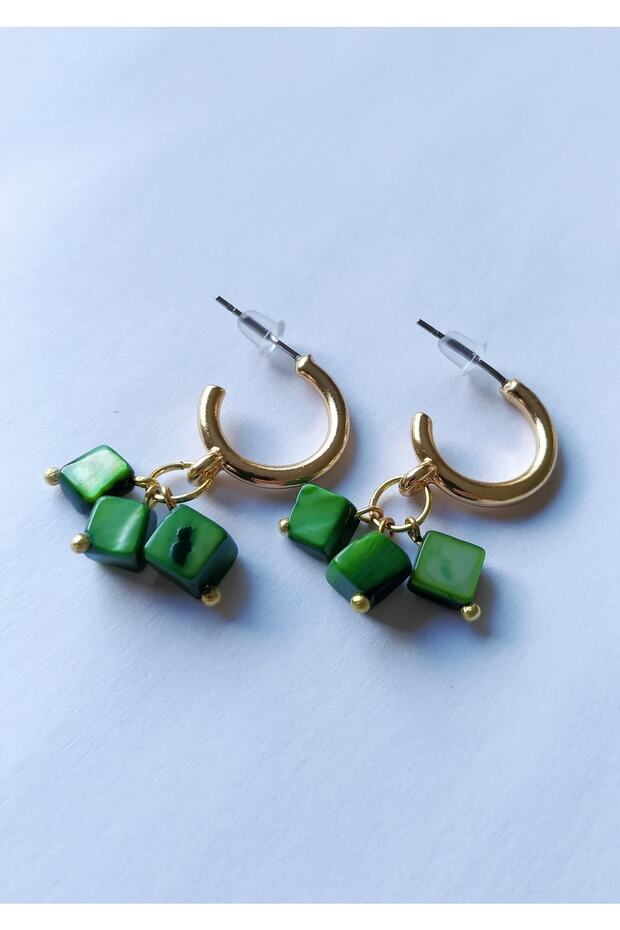 أقراط خرز مكعب أخضر - 2