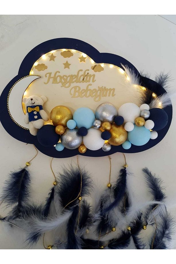 Kapı Süsü Ledli Bubble Ayıcıklı Ahşap Bulut Pano - 4