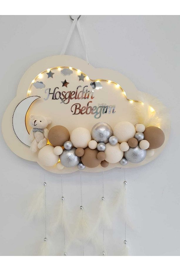 Kapı Süsü Ledli Bubble Ayıcıklı Ahşap Bulut Pano - 3