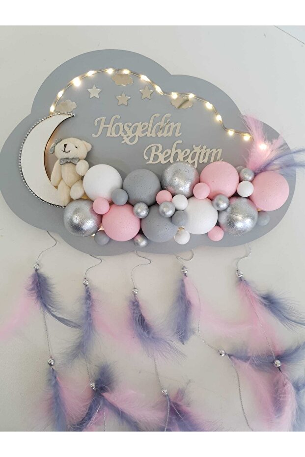 Kapı Süsü Ledli Bubble Ayıcıklı Ahşap Bulut Pano - 4