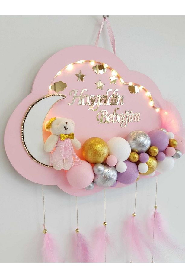 Kapı Süsü Ledli Bubble Ayıcıklı Ahşap Bulut Pano - 2