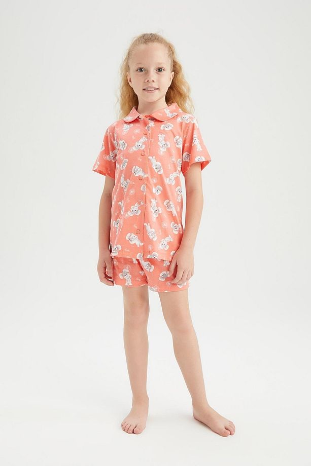 Kız Çocuk Desenli Kısa Kollu Şort Pijama Takım - 1