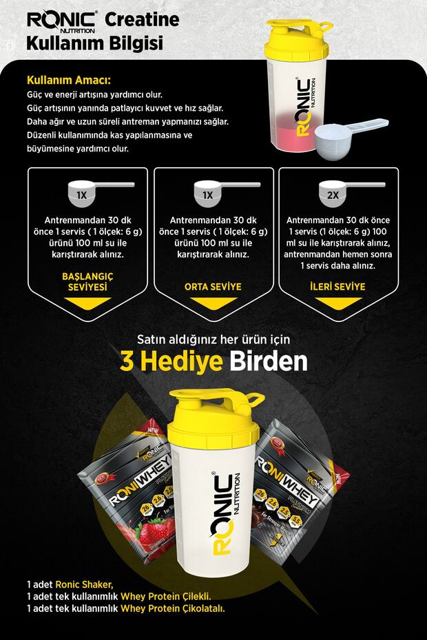 Creatine Ultimate 700 G (BÖĞÜRTLEN AROMALI) Shaker Ve 2 Adet Tek Kullanımlık Whey Hediye - 7