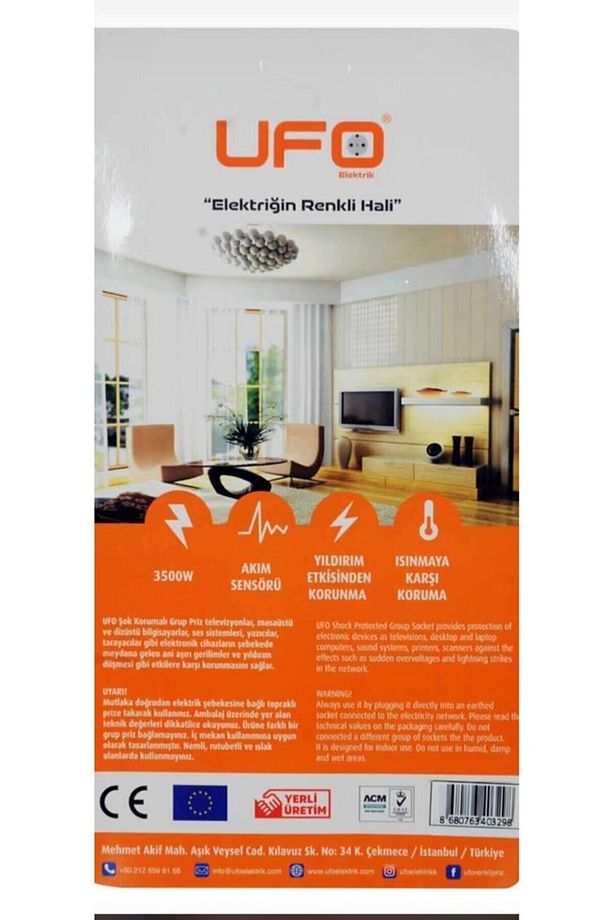 Yigit E Ticaret Akım Korumalı Anahtarlı 1,5 Metre Sarı Renkli Üçlü Priz - 3