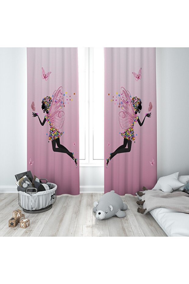 Baby and Children's Room Pink Fairy Girl Patterned Two Wing Background Curtain Bmfp-064