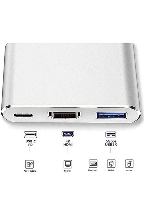 Cf01 3in1 Type-c To Hdmı Usb 3.0 Projeksiyon Görüntü Yansıtıcı Dönüştürücü - Sılver - 2