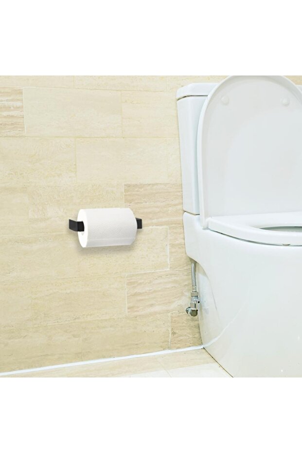 Metal Matte Black Paper Roll Towel Holder, Napkin Holder, Adhesive Design, Bathroom Hanger