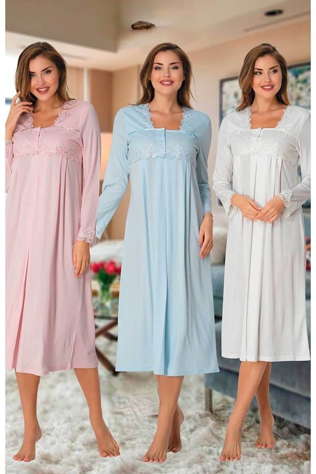 Effortt Women's Blue Lace Maternity Maternity Nightgown