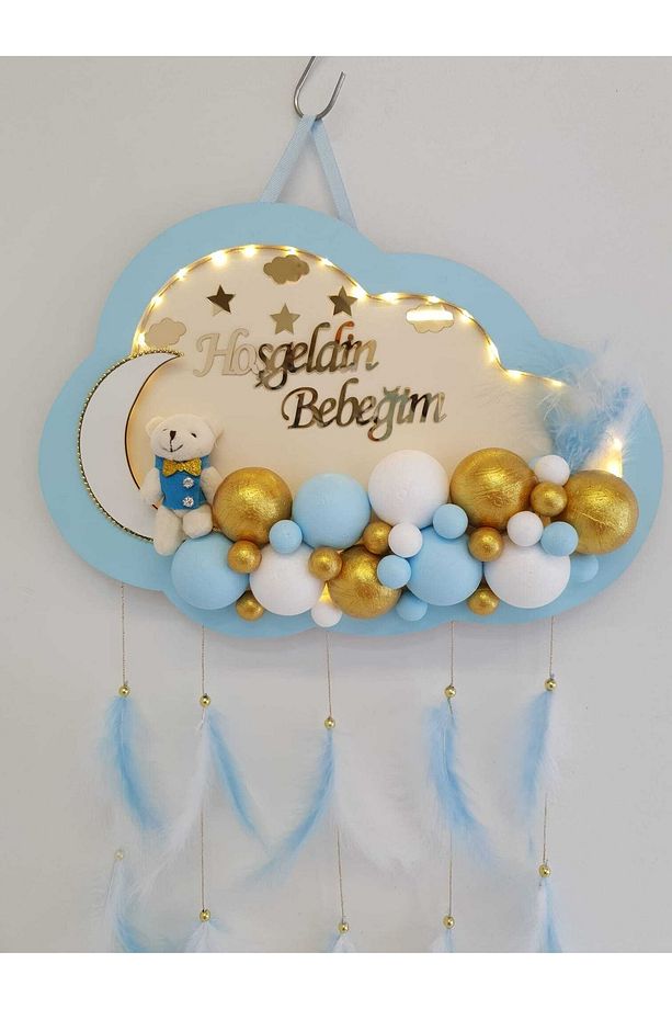 Kapı Süsü Ledli Bubble Ayıcıklı Ahşap Bulut Pano - 2