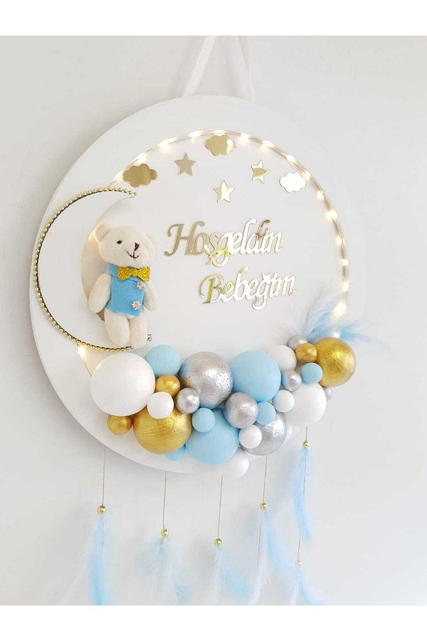 Kapı Süsü Ledli Bubble Ayıcıklı Ahşap Yuvarlak Pano - 4