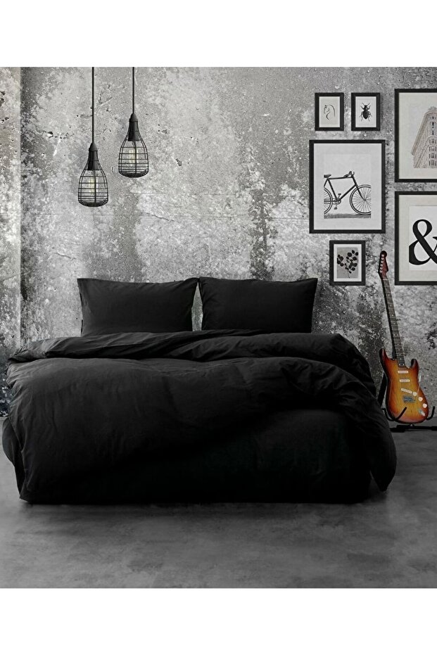 Black Double Duvet Cover Set 100% Cotton