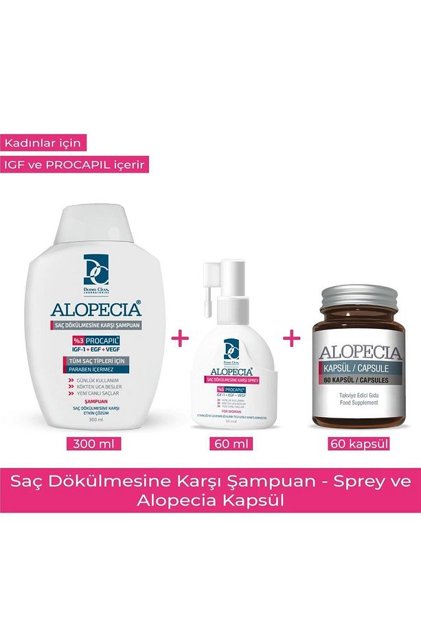 Kadın Procapil Ve Igf Içerikli Saç Dökülmesine Karşı Şampuan & Sprey & 60 Kapsül Seti - 1