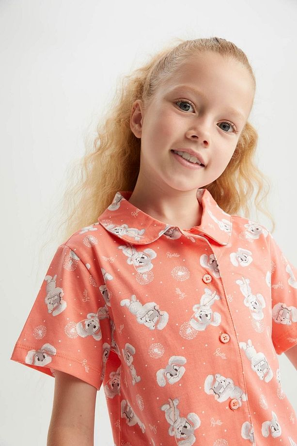 Kız Çocuk Desenli Kısa Kollu Şort Pijama Takım - 4