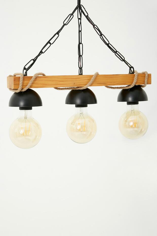 Ahşap Halatlı 3 Lü Rustik Avize Modern Tasarım - 3