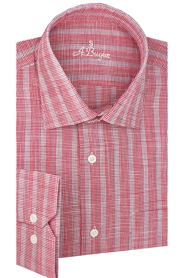 Men's Dusty Rose Checked Long Sleeve Classic Cut Shirt