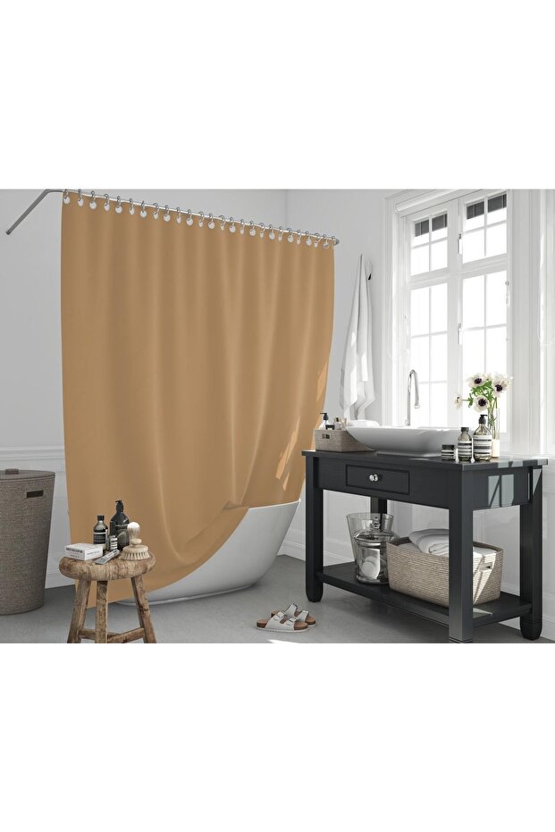 Bathroom Curtain 1x120x200 Single Wing Beige Shower Curtain with Ring Gift 0010