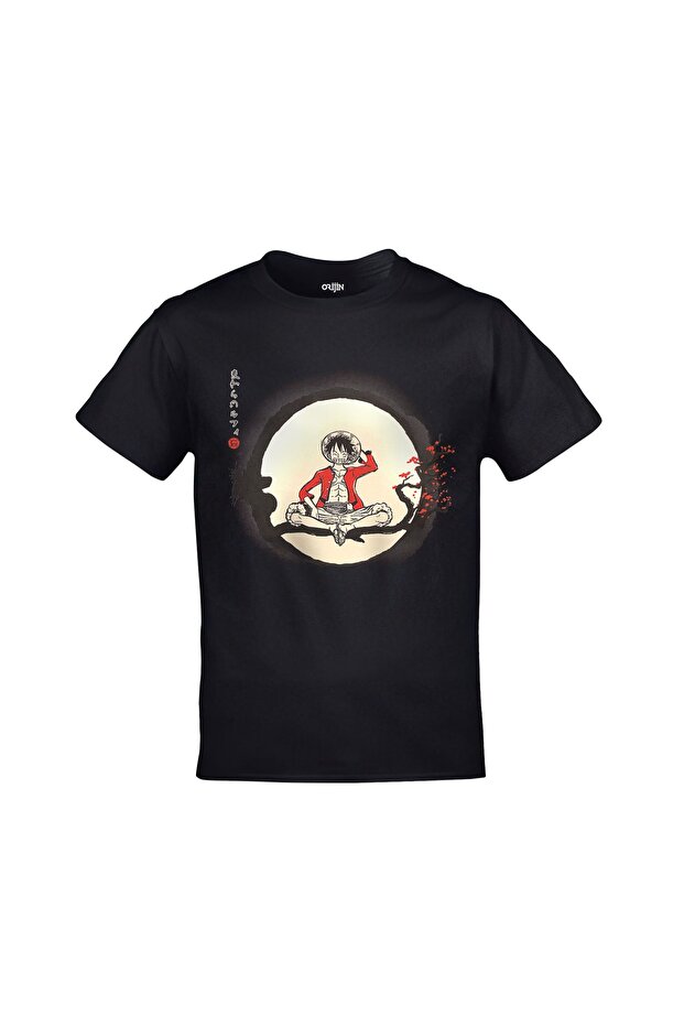 تي شيرت أسود للجنسين مطبوع عليه قطعة واحدة Monkey D. Luffy Tree