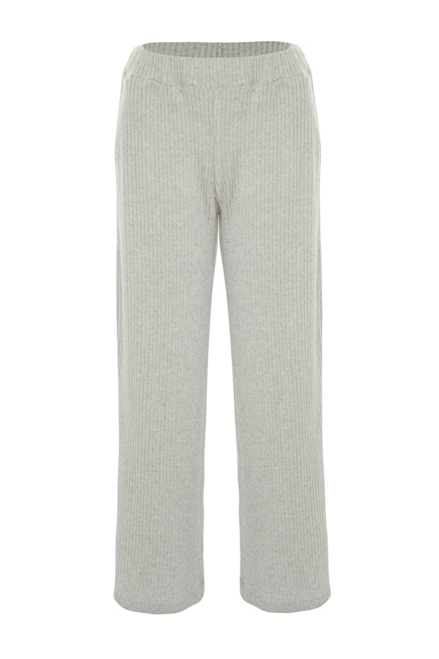 Gri Wide Leg/Rahat Kesim Fitilli Örme Eşofman Altı PantolonTWOAW23EA00065 - 7
