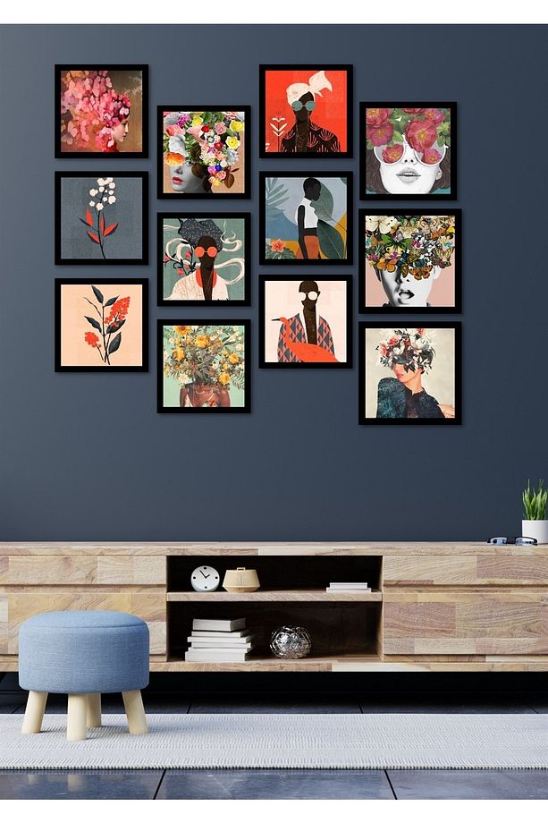 12 Parça 15x15cm Ahşap Duvar Dekoru Renkli Yüzler Salon Oturma Yatak Odası Mutfak Için Tablo Seti - 1