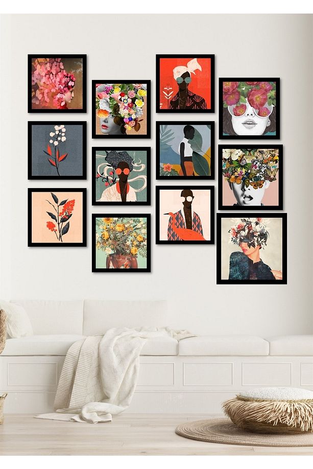 12 Parça 15x15cm Ahşap Duvar Dekoru Renkli Yüzler Salon Oturma Yatak Odası Mutfak Için Tablo Seti - 2