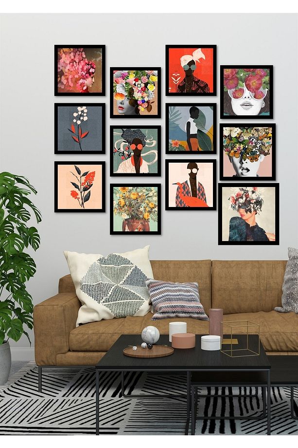 12 Parça 15x15cm Ahşap Duvar Dekoru Renkli Yüzler Salon Oturma Yatak Odası Mutfak Için Tablo Seti - 3