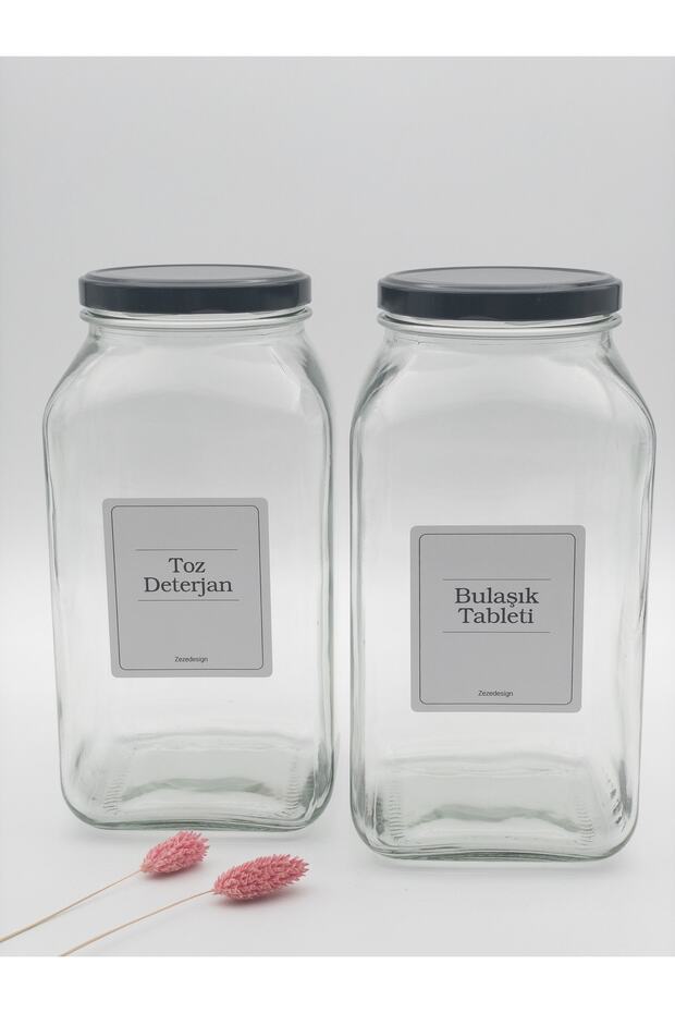 Decorative Glass Jar Black Metal Lid 3 Liters (Powder Detergent and Dish Tablet)