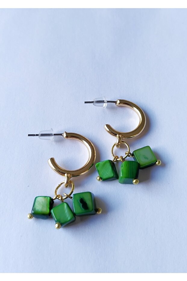 أقراط خرز مكعب أخضر - 1