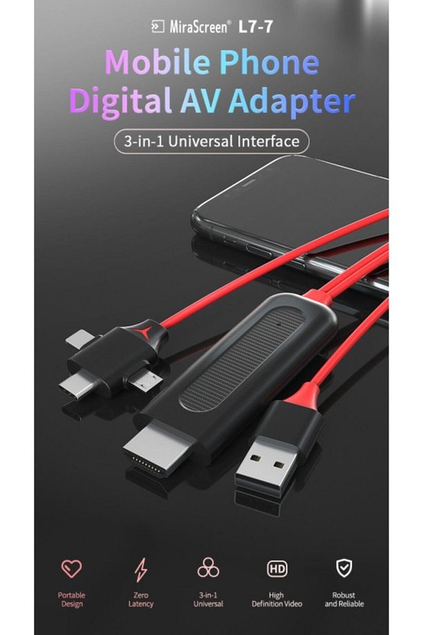 K-03c Combo 3in1 Lightning Micro Usb Type-c To Hdmı Ios Android Görüntü Aktarıcı Kablo 1.5m - 2