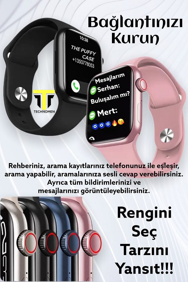Watch 7 Smartwatch 2022 Yeni Akıllı Saat Bluetooth Çağrı Konum Takip Siri Nfc Android Ios. - 3