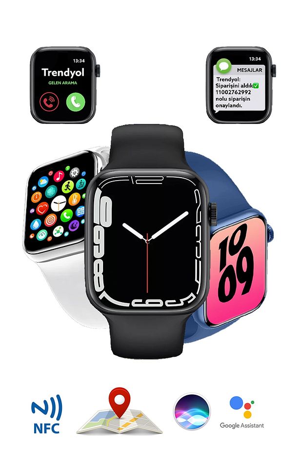 Watch 7 Smartwatch 2022 Yeni Akıllı Saat Bluetooth Çağrı Konum Takip Siri Nfc Android Ios. - 1