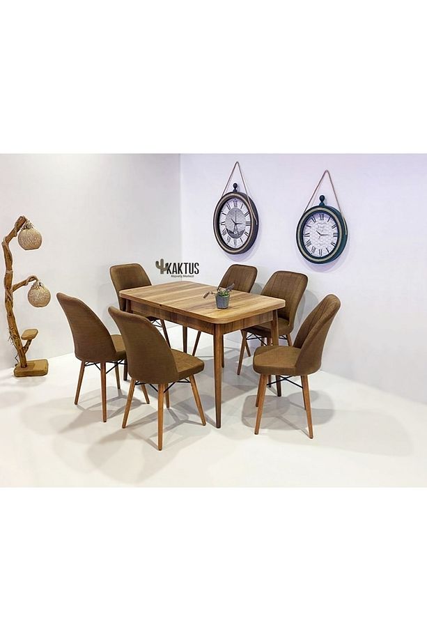 6 Kişilik Açılır Mdf Masa Sandalye Takımı Mutfak Masası Takımı Salon Masası - 1