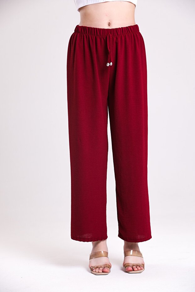 Women's Burgundy Elastic Waist Aerobin Trousers