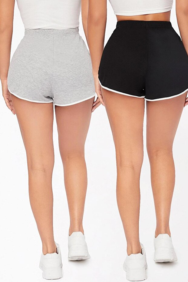 شورت قصير برباط من القطن الممشط باللون الرمادي - 2