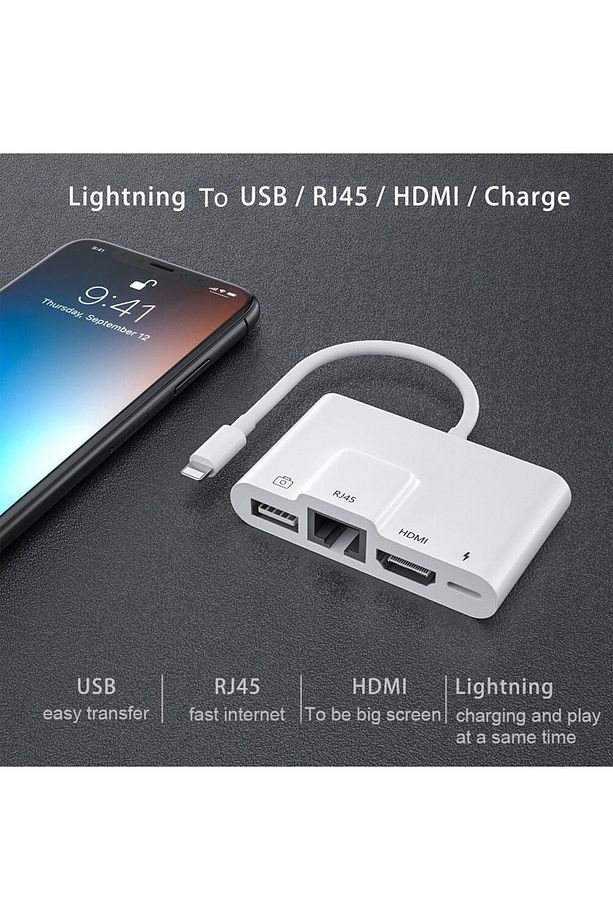 Lightning Ipad Tablet Iphone Hdmi Usb Rj45 Dönüştürücü Görüntü Aktarıcı Ve Youtube Yayıncı 4in1 - 8
